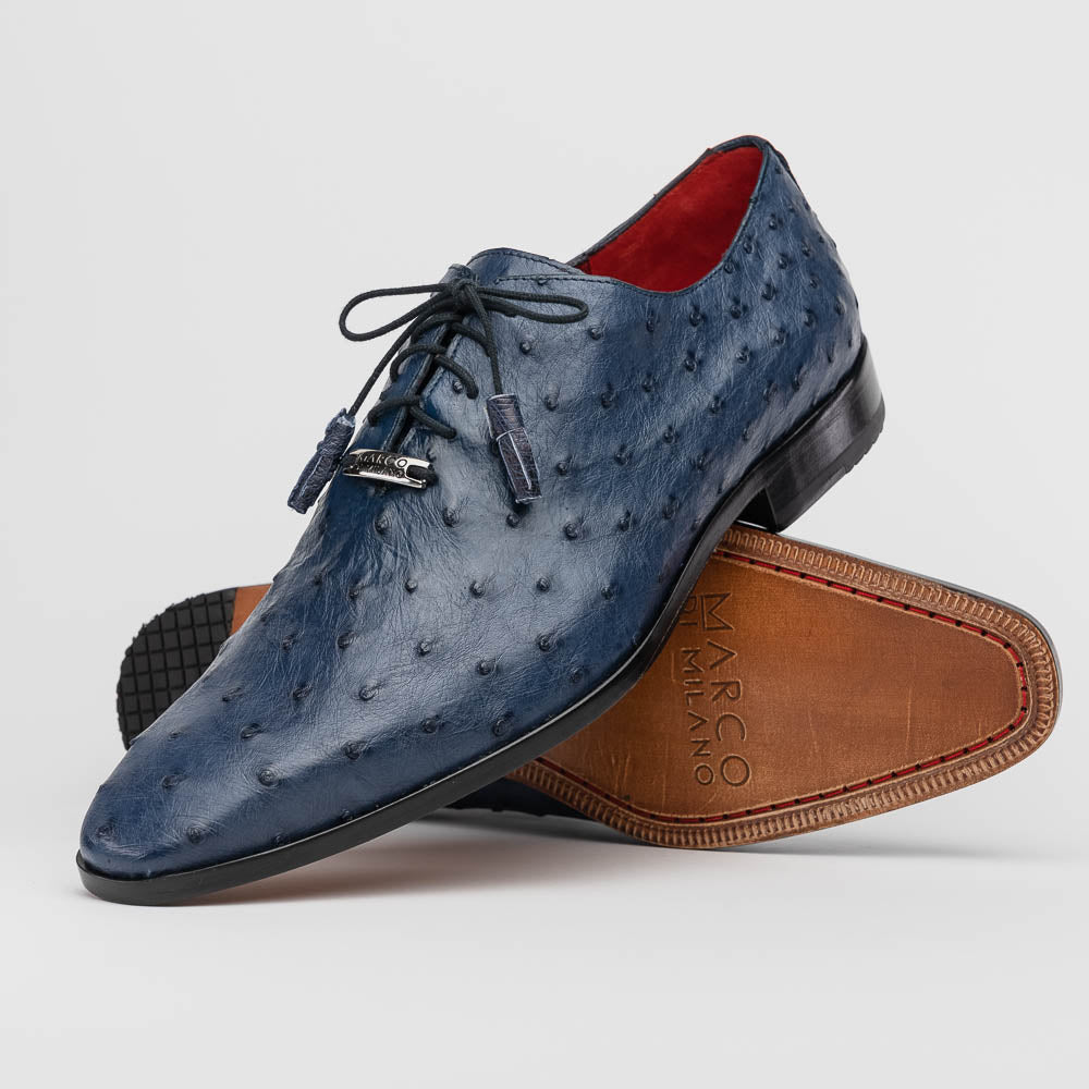 Criss Genuine Ostrich Quill Classic Dress Oxford Shoes Navy