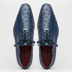 Criss Genuine Ostrich Quill Classic Dress Oxford Shoes Navy
