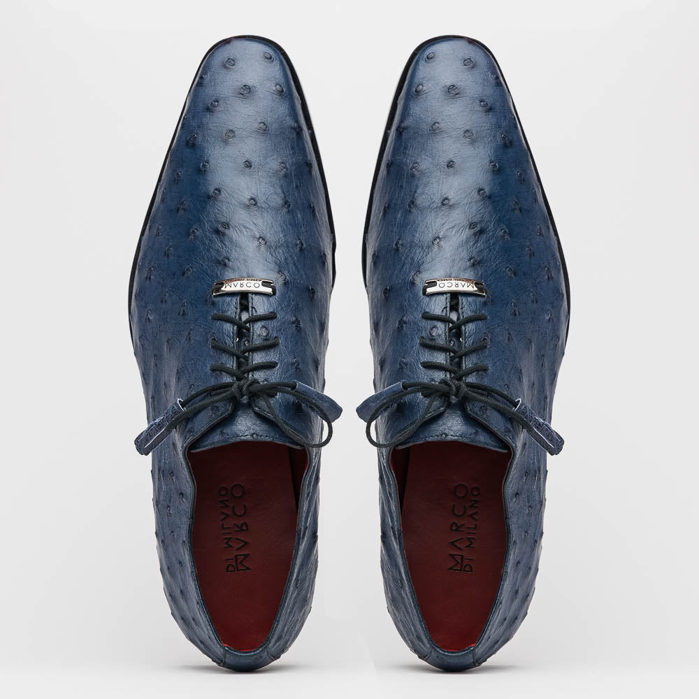 Criss Genuine Ostrich Quill Classic Dress Oxford Shoes Navy