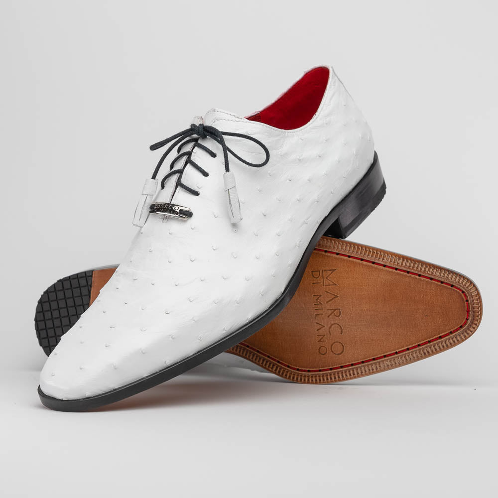 Criss Genuine Ostrich Quill Oxford Dress Shoes  White