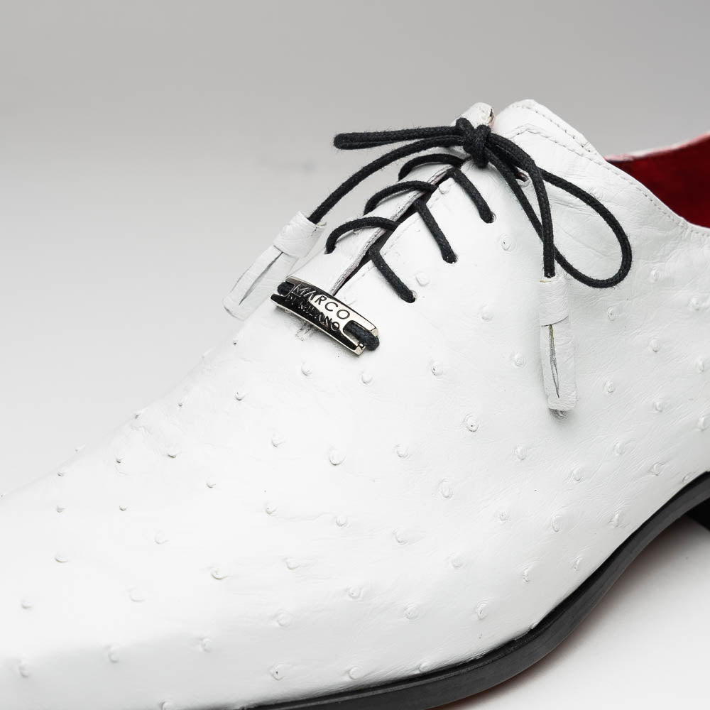 Criss Genuine Ostrich Quill Oxford Dress Shoes  White