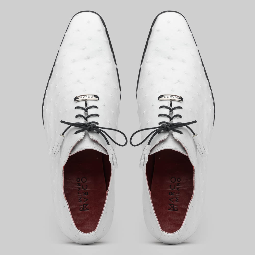 Criss Genuine Ostrich Quill Oxford Dress Shoes  White