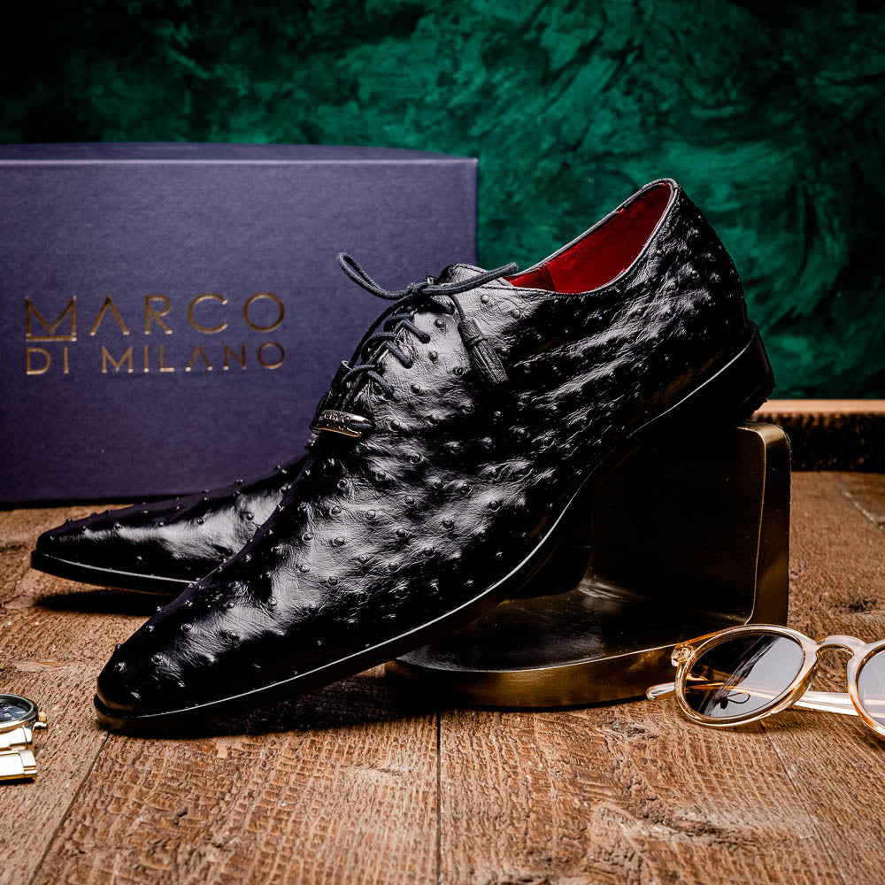 Criss Genuine Ostrich Quill Classic Dress Shoes Oxford Black