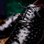 Criss Genuine Ostrich Quill Classic Dress Shoes Oxford Black