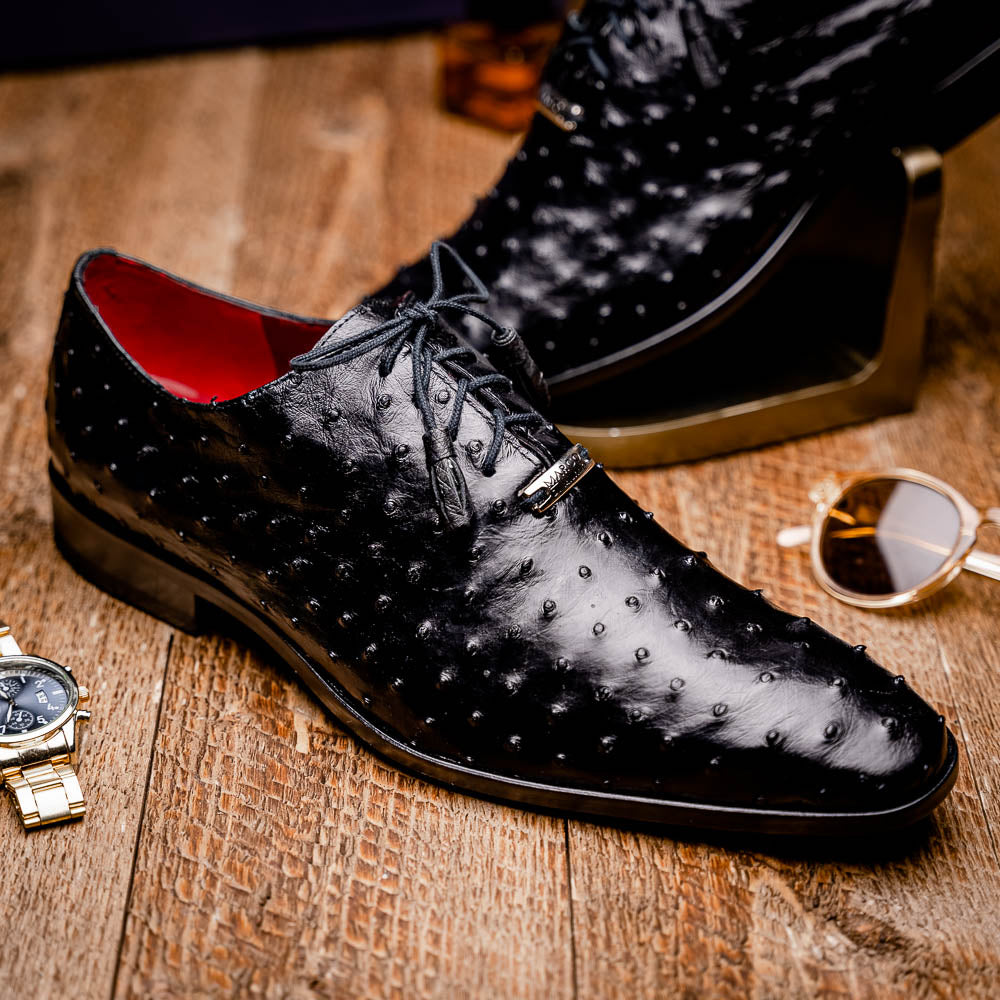 Criss Genuine Ostrich Quill Classic Dress Shoes Oxford Black