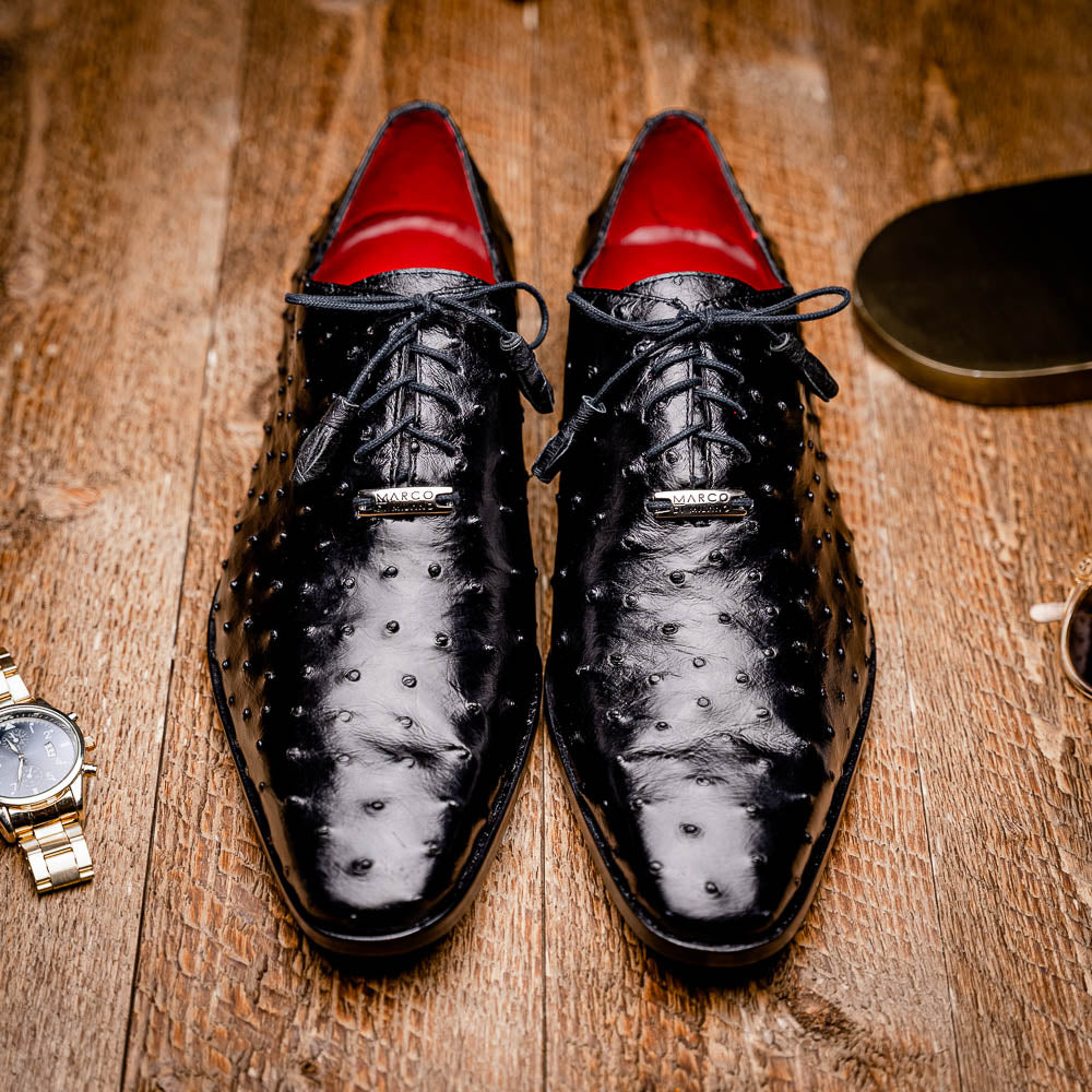 Criss Genuine Ostrich Quill Classic Dress Shoes Oxford Black