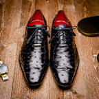 Criss Genuine Ostrich Quill Classic Dress Shoes Oxford Black
