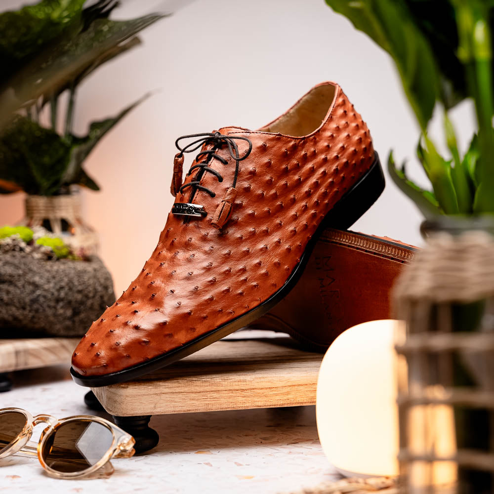 Criss  Genuine Ostrich Quill Dress Oxford Shoes Brandy
