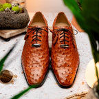 Criss  Genuine Ostrich Quill Dress Oxford Shoes Brandy