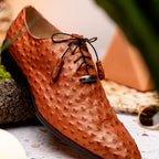 Criss  Genuine Ostrich Quill Dress Oxford Shoes Brandy