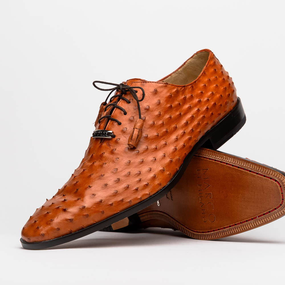 Criss  Genuine Ostrich Quill Dress Oxford Shoes Brandy