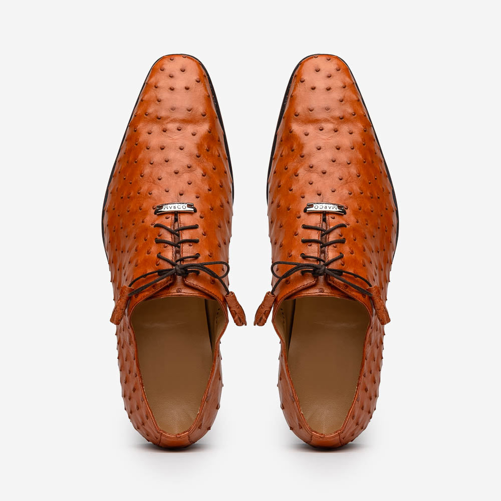 Criss  Genuine Ostrich Quill Dress Oxford Shoes Brandy