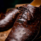 Criss Genuine Ostrich Quill Dress Shoes Oxford Brown