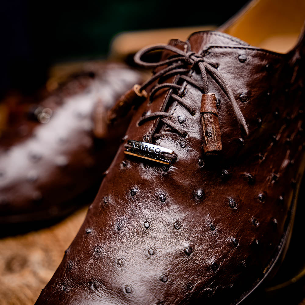 Criss Genuine Ostrich Quill Dress Shoes Oxford Brown