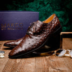 Criss Genuine Ostrich Quill Dress Shoes Oxford Brown