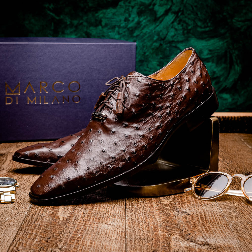 Criss Genuine Ostrich Quill Dress Shoes Oxford Brown