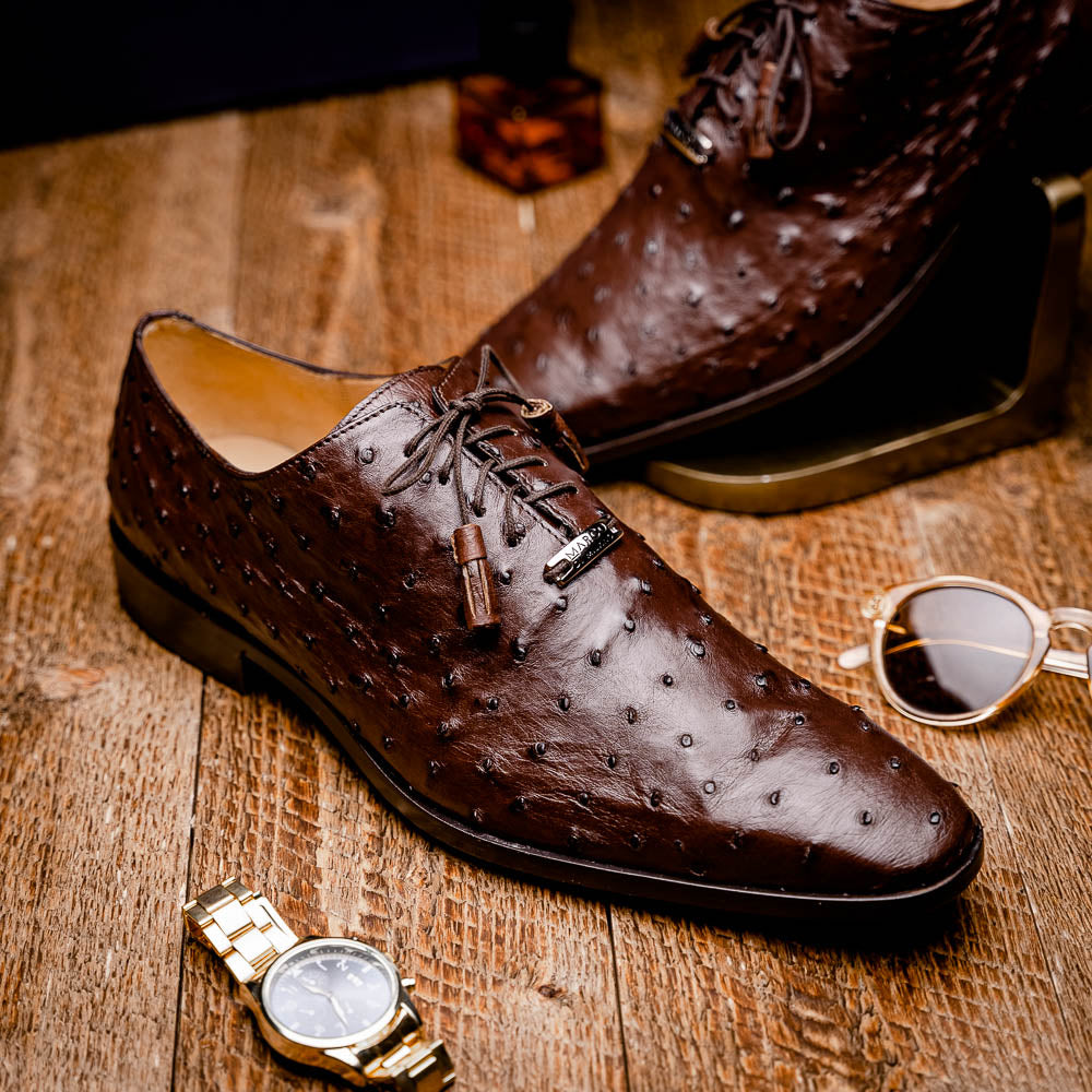 Criss Genuine Ostrich Quill Dress Shoes Oxford Brown