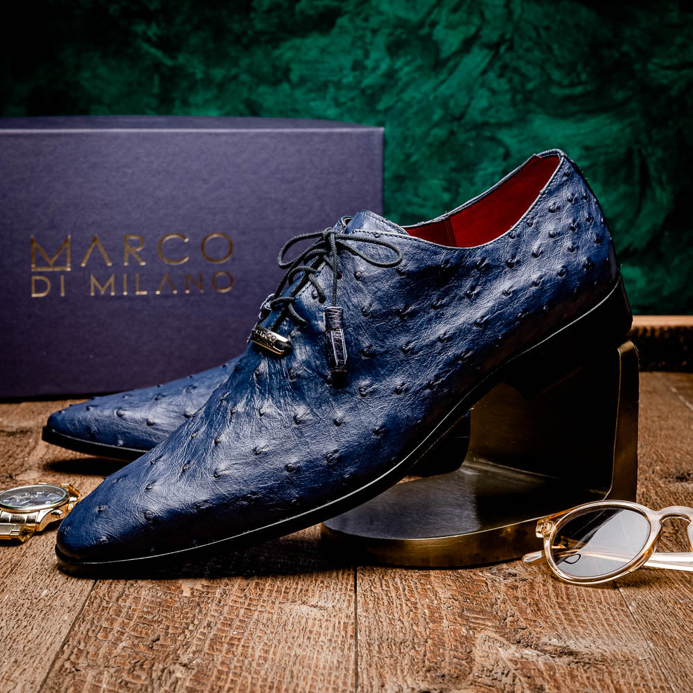 Criss Genuine Ostrich Quill Classic Dress Oxford Shoes Navy