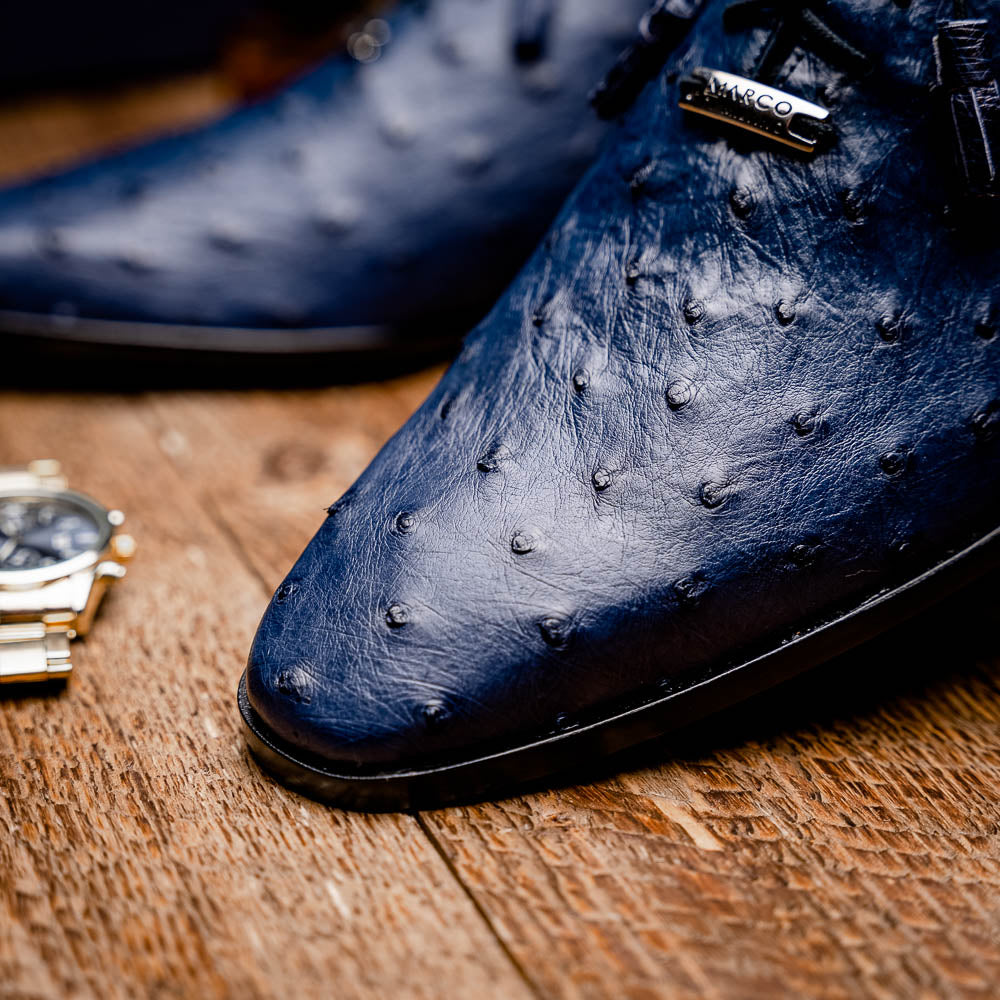 Criss Genuine Ostrich Quill Classic Dress Oxford Shoes Navy