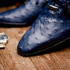 Criss Genuine Ostrich Quill Classic Dress Oxford Shoes Navy
