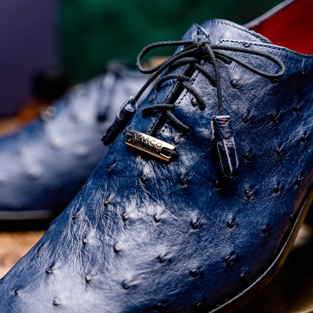 Criss Genuine Ostrich Quill Classic Dress Oxford Shoes Navy