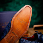 Criss Genuine Ostrich Quill Classic Dress Oxford Shoes Navy