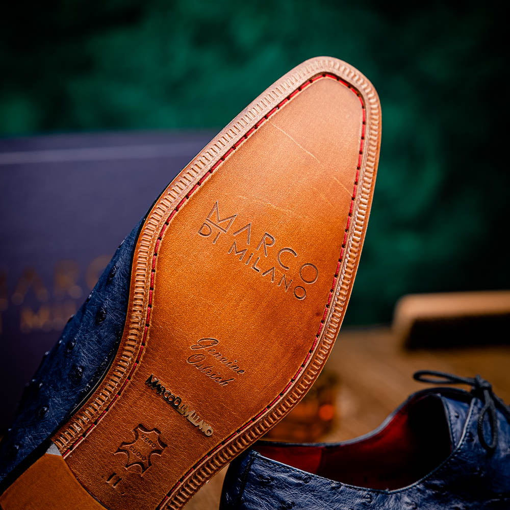 Criss Genuine Ostrich Quill Classic Dress Oxford Shoes Navy