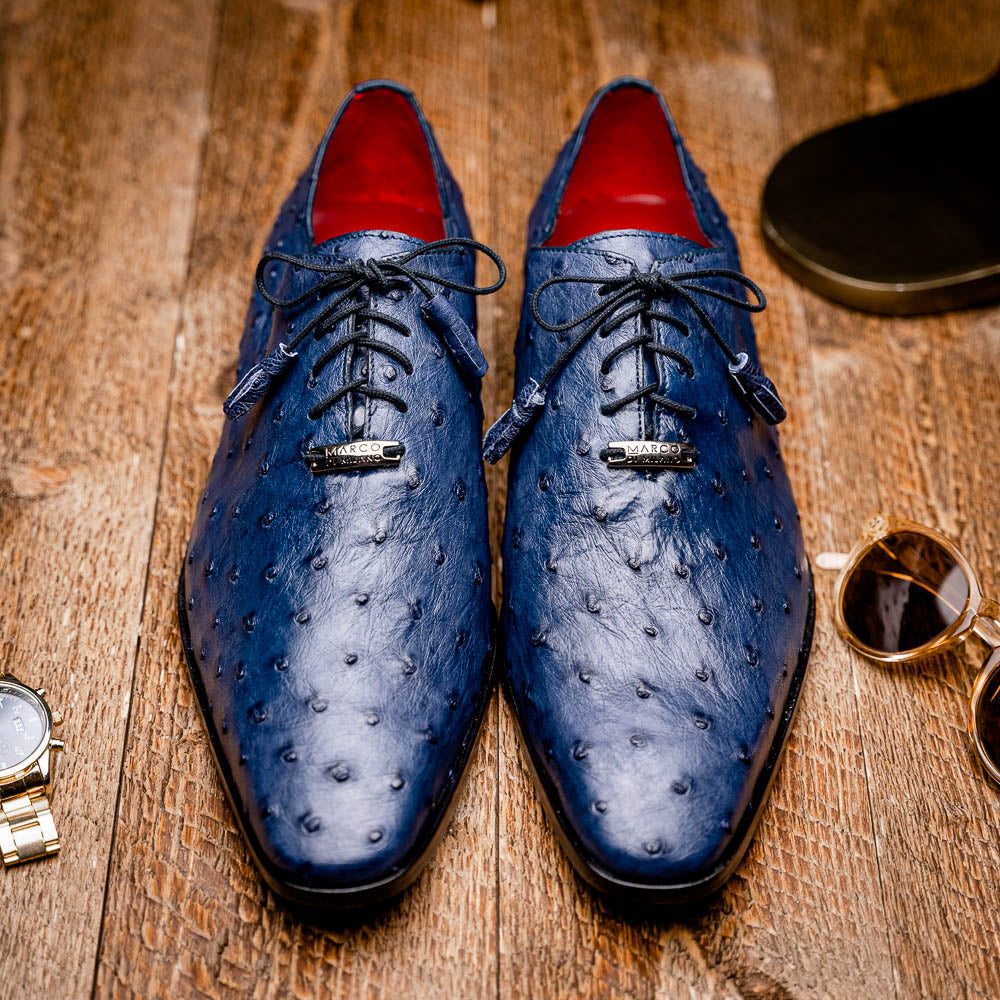 Criss Genuine Ostrich Quill Classic Dress Oxford Shoes Navy