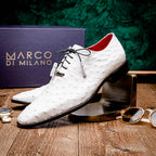 Criss Genuine Ostrich Quill Oxford Dress Shoes  White