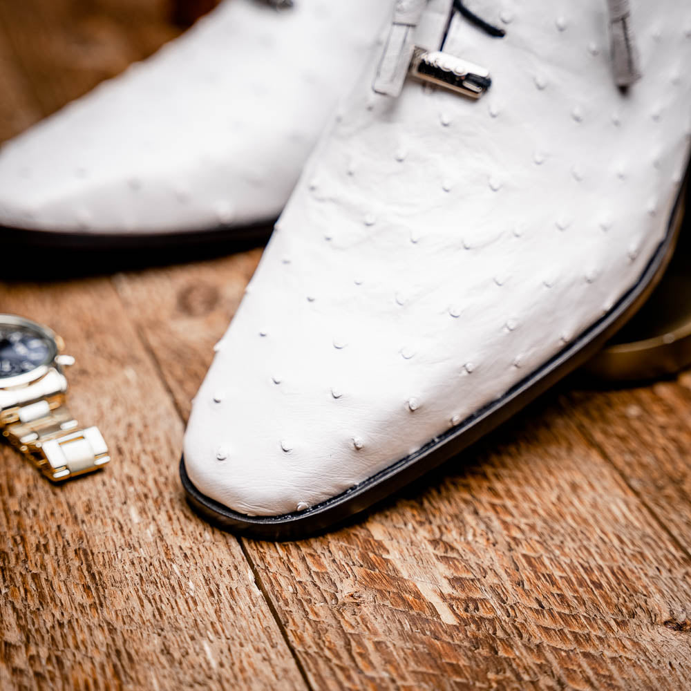 Criss Genuine Ostrich Quill Oxford Dress Shoes  White