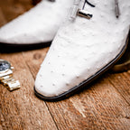 Criss Genuine Ostrich Quill Oxford Dress Shoes  White