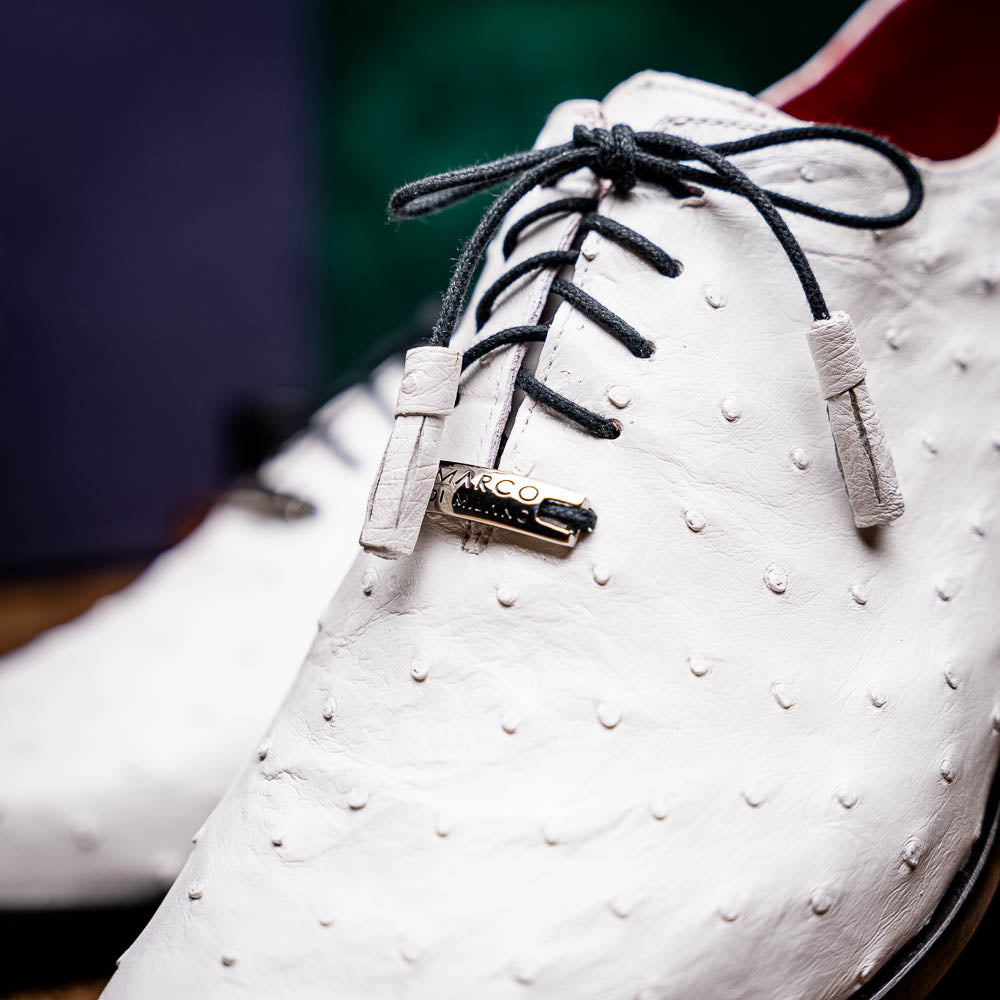 Criss Genuine Ostrich Quill Oxford Dress Shoes  White