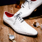 Criss Genuine Ostrich Quill Oxford Dress Shoes  White