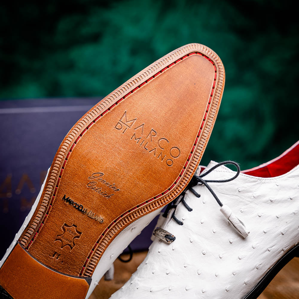 Criss Genuine Ostrich Quill Oxford Dress Shoes  White
