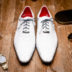 Criss Genuine Ostrich Quill Oxford Dress Shoes  White