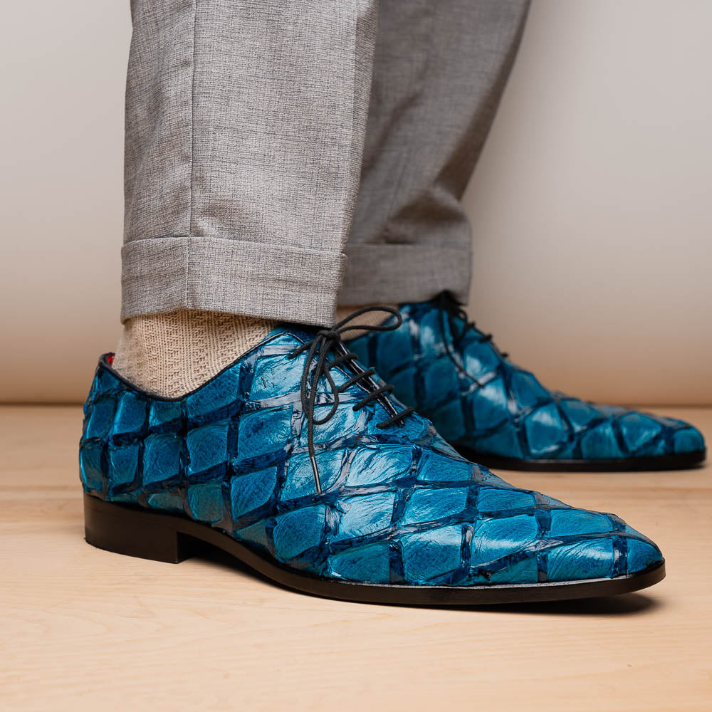 Olivieri Caribbean Genuine Pirarucu Exotic Lace-Up Oxford Blue