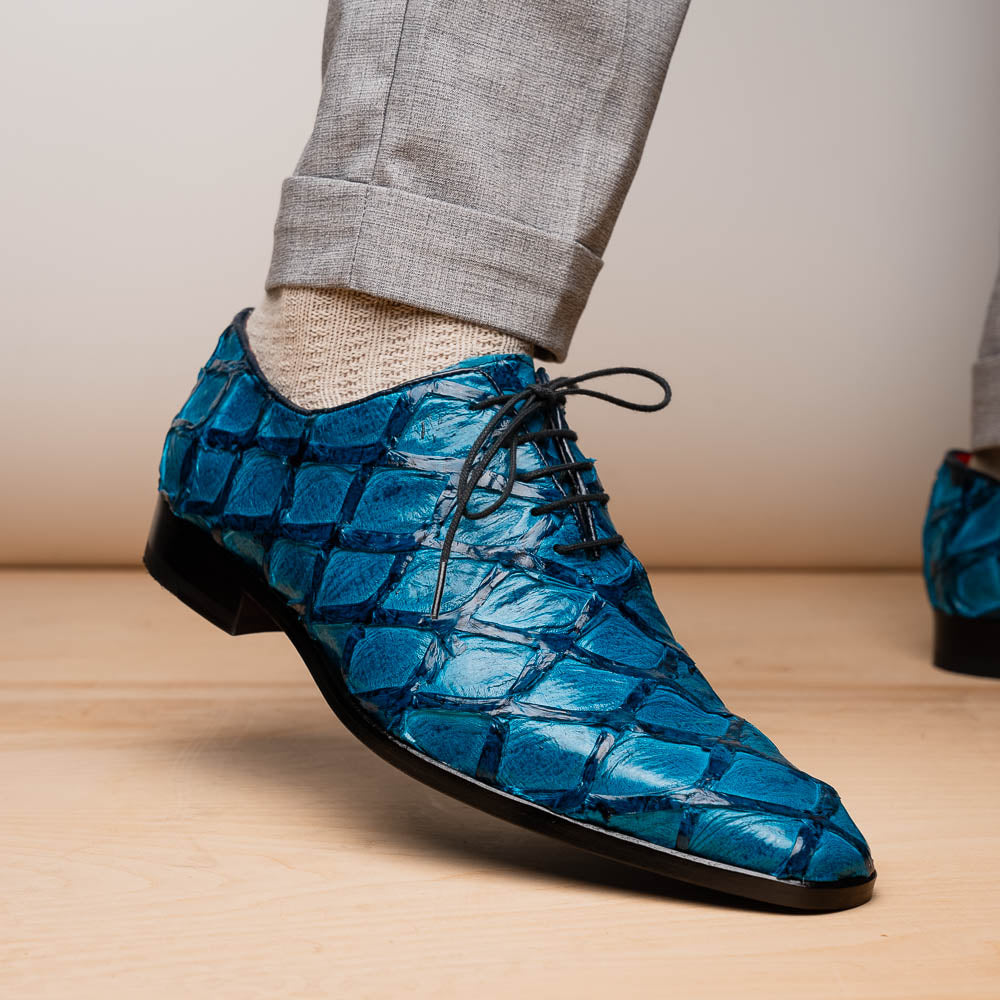 Olivieri Caribbean Genuine Pirarucu Exotic Lace-Up Oxford Blue