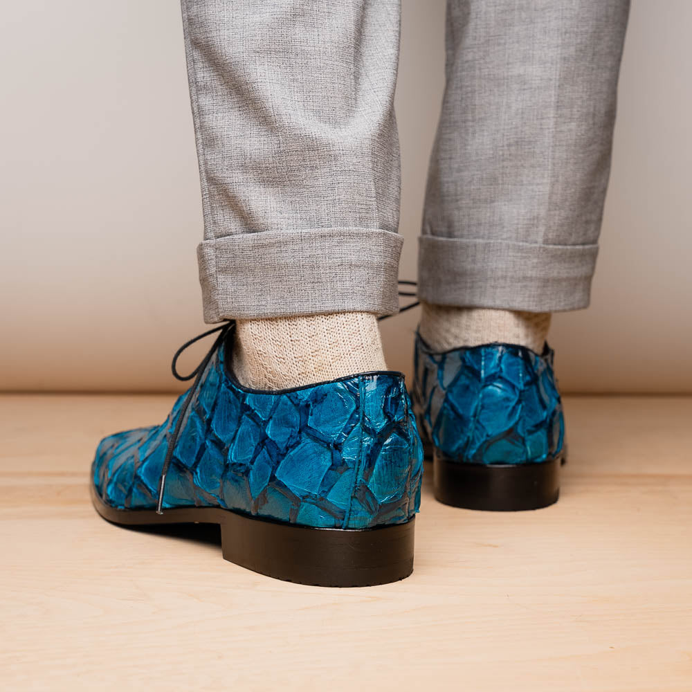 Olivieri Caribbean Genuine Pirarucu Exotic Lace-Up Oxford Blue