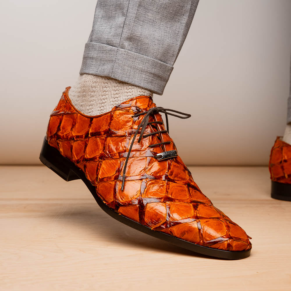 Olivieri Genuine Pirarucu Exotic Lace Up Oxford Brandy
