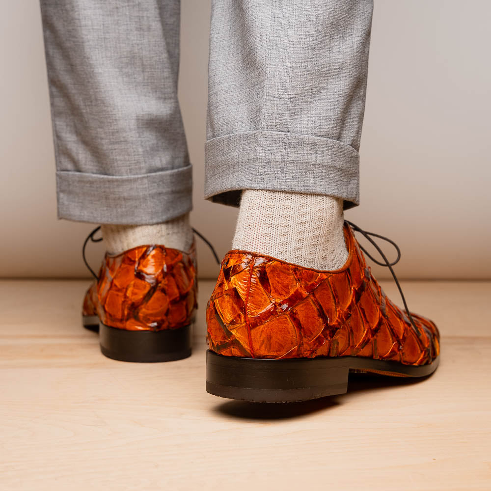 Olivieri Genuine Pirarucu Exotic Lace Up Oxford Brandy
