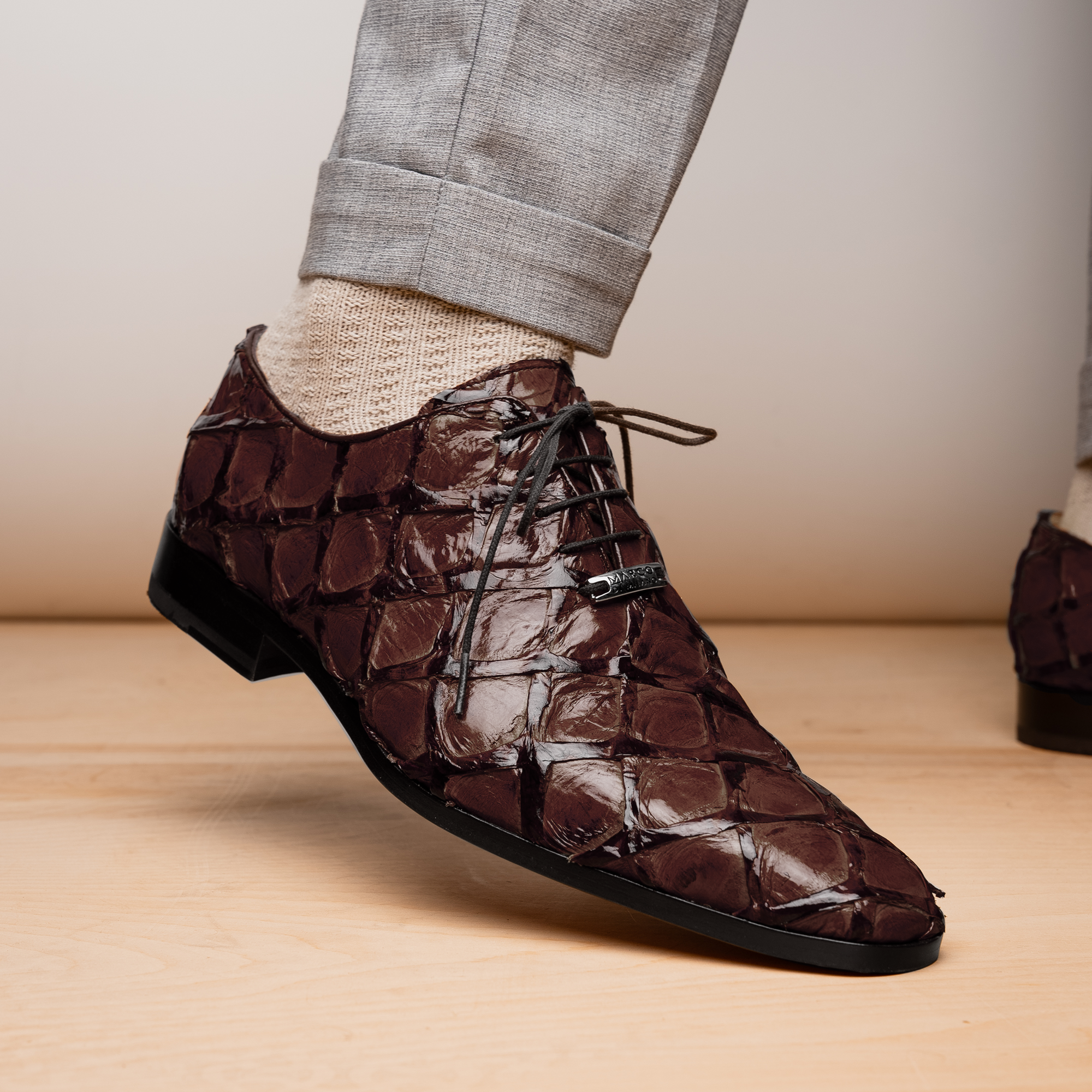 Olivieri Genuine Pirarucu Skin Classic Dress Shoes Brown