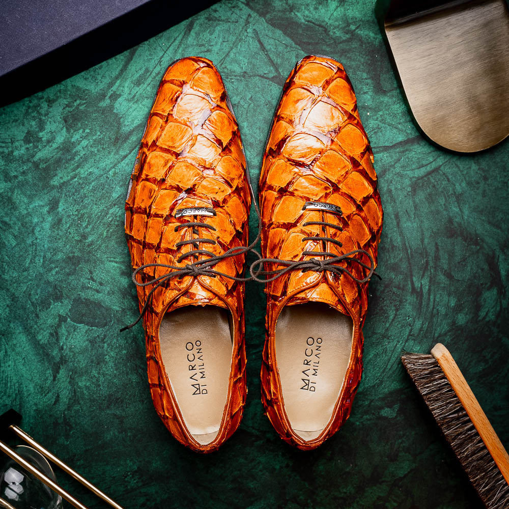 Olivieri Genuine Pirarucu Exotic Lace Up Oxford Brandy