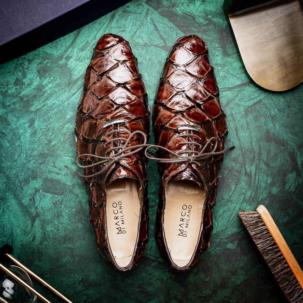 Olivieri Genuine Pirarucu Skin Classic Dress Shoes Brown