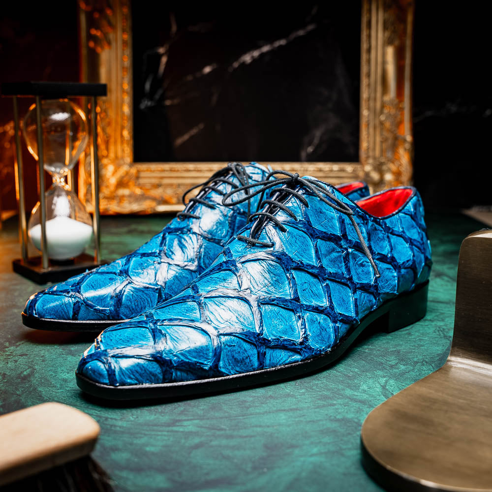 Olivieri Caribbean Genuine Pirarucu Exotic Lace-Up Oxford Blue