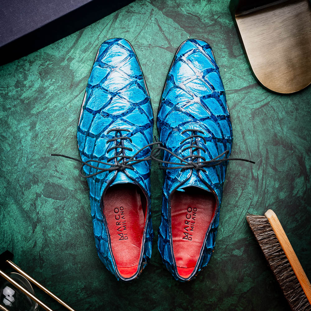 Olivieri Caribbean Genuine Pirarucu Exotic Lace-Up Oxford Blue