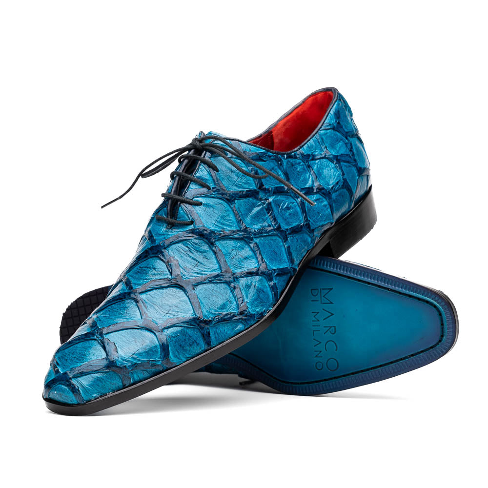 Olivieri Caribbean Genuine Pirarucu Exotic Lace-Up Oxford Blue