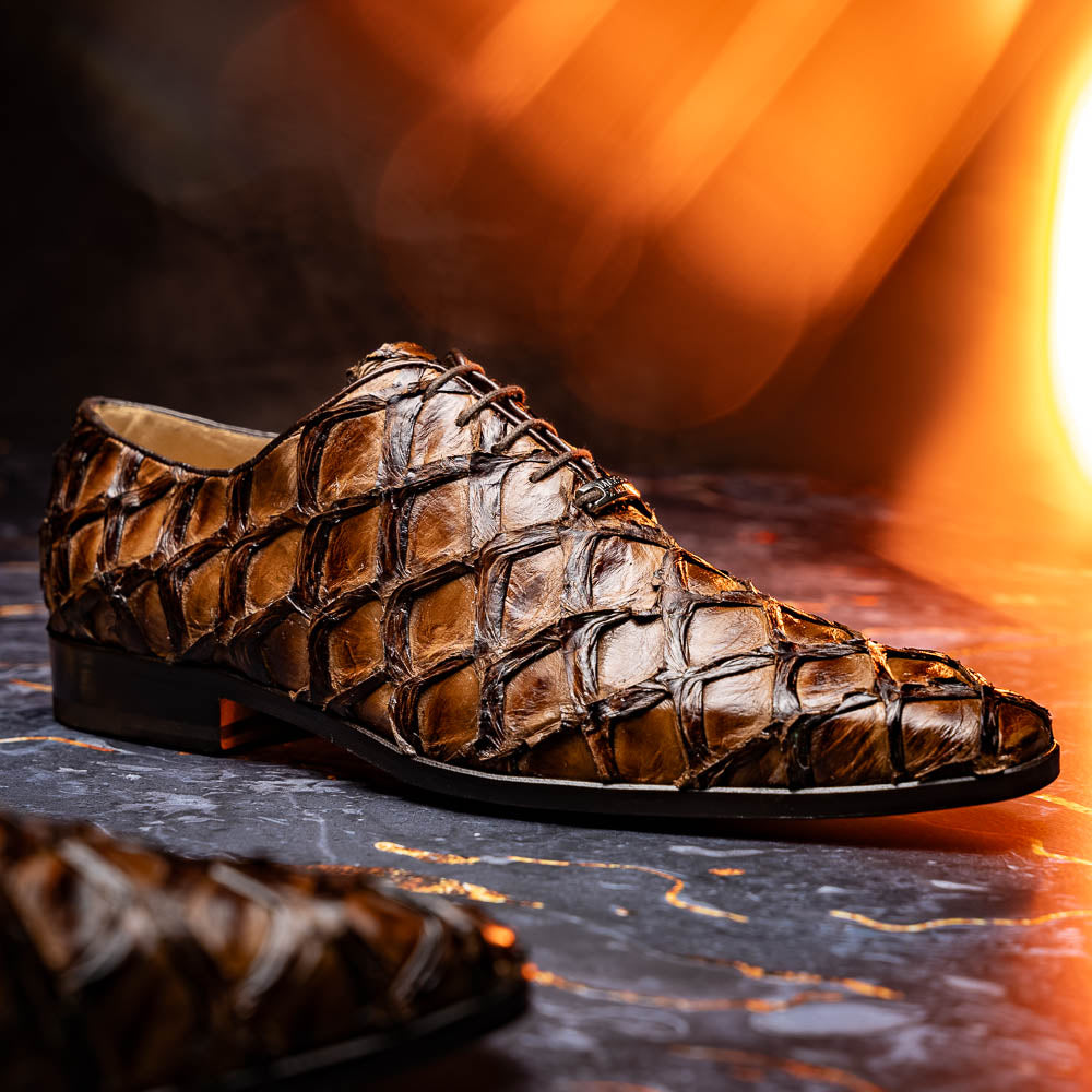 Marco Di Milano Genuine Pirarucu Exotic Lace-Up Olivieri Clear Brown