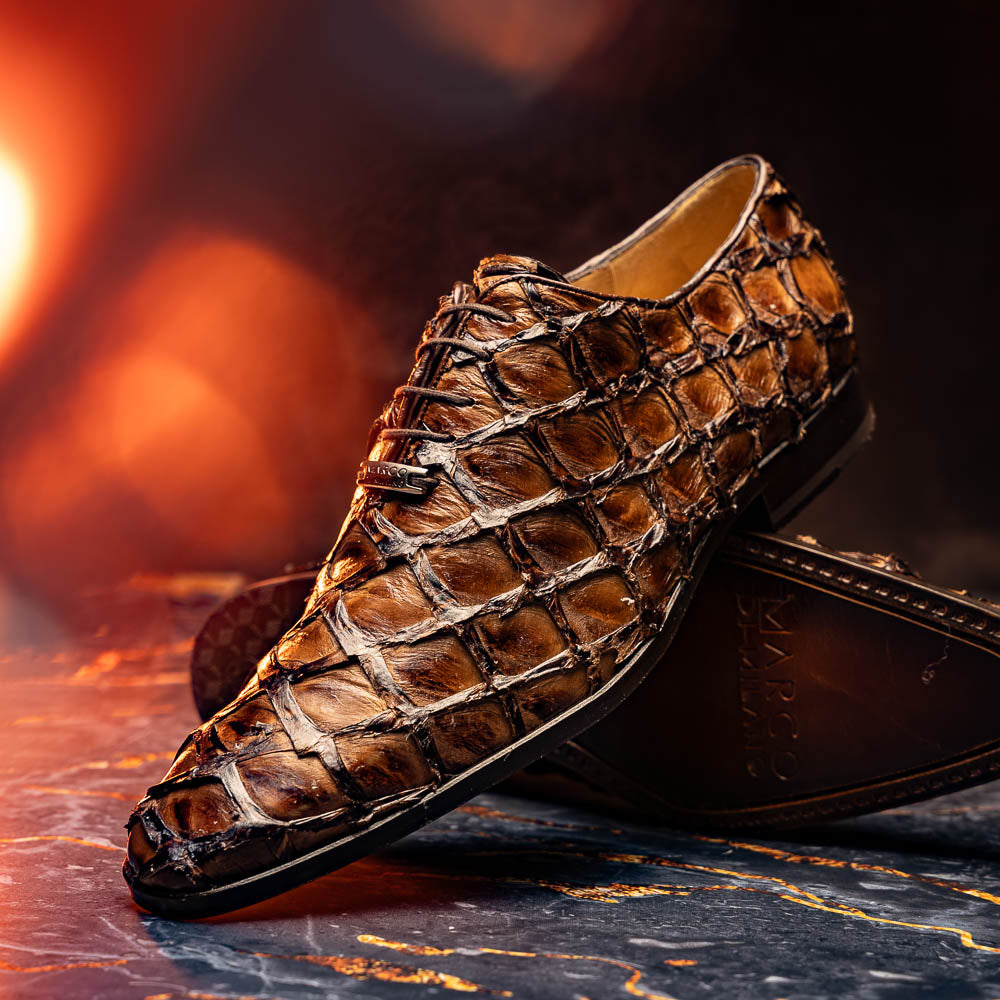 Marco Di Milano Genuine Pirarucu Exotic Lace-Up Olivieri Clear Brown