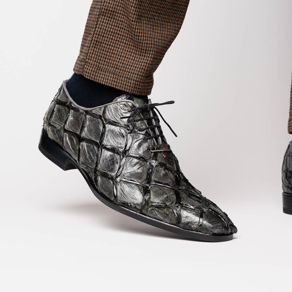 Olivieri Genuine Pirarucu Exotic Lace-Up Oxford Gray