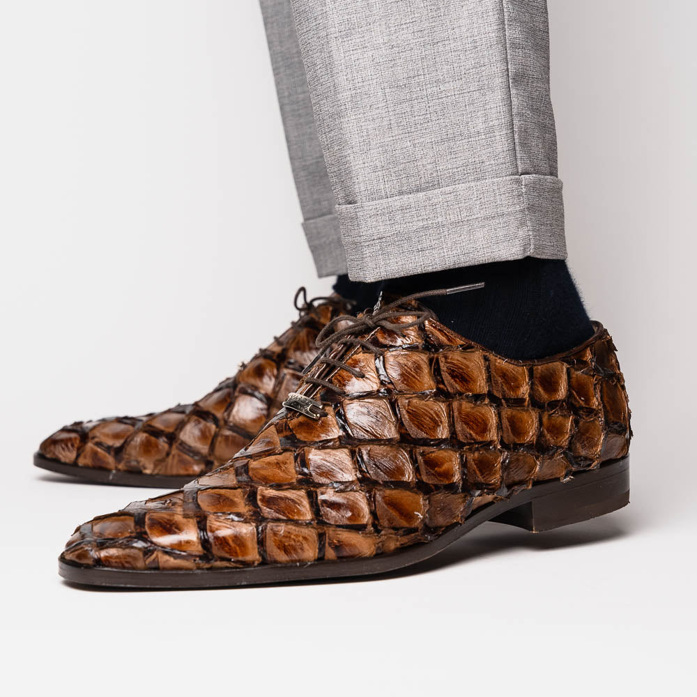 Marco Di Milano Genuine Pirarucu Exotic Lace-Up Olivieri Clear Brown